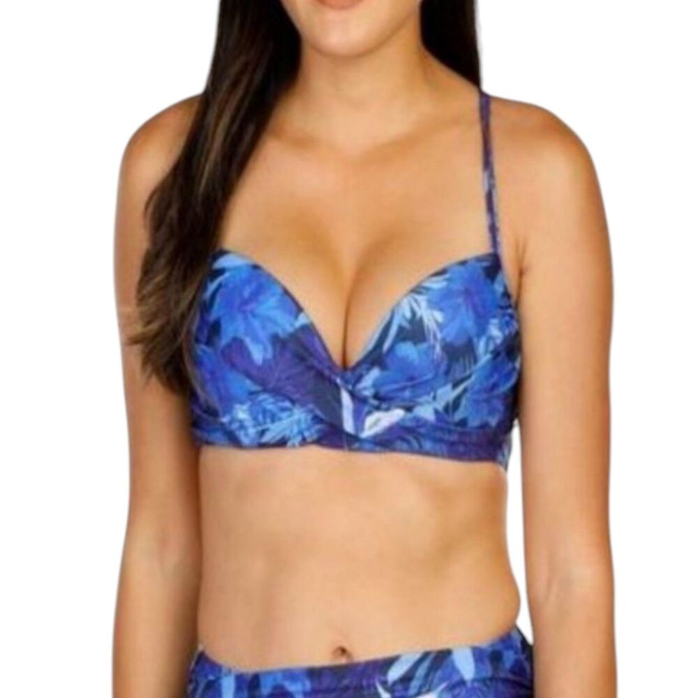 NEW Nicole Miller New York Swim Bra Blue Twist Push Up Size M Turkish Sea Print